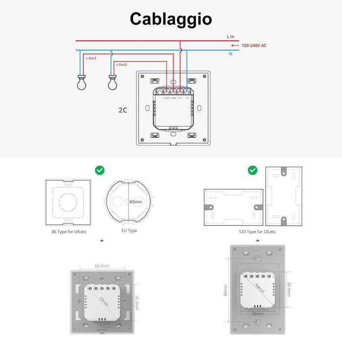 Sonoff T5 1C 3C 120 interruttore intelligente smart touch led