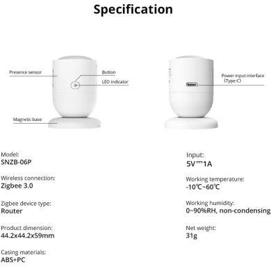 Sonoff SNZB 06P Sensore di movimento presenza umana termica Sonoff SNZB 06P Sensore di movimento presenza umana termica
