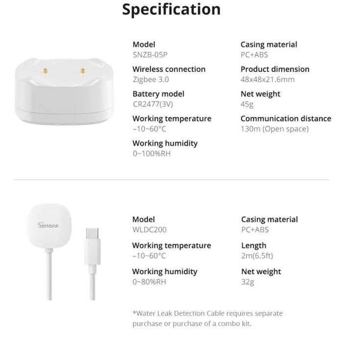 Sonoff SNZB 05P sensore perdite acqua Zigbee