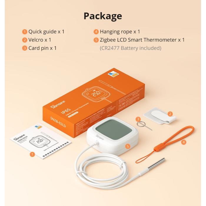 Sonoff SNZB-02LD termometro smart lcd con sensore sonda IP65 Zigbee